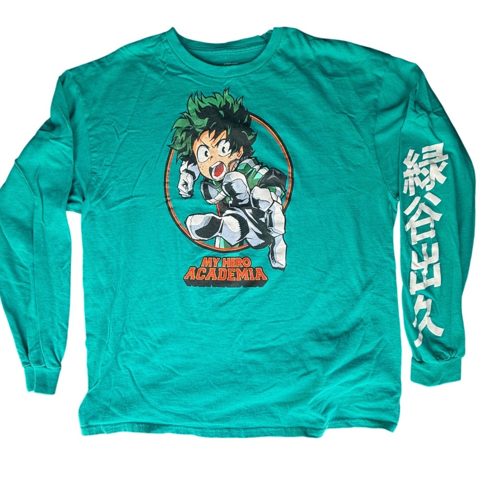 My Hero Academia Deku Long Sleeve Shirt XL Teal Green Plus Ultra Anime Graphic‎